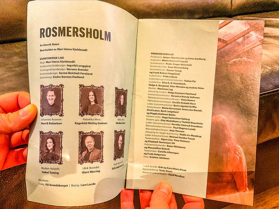Program med informasjon om oppsetningen "Rosmersholm"