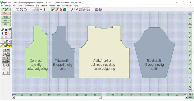 Alle snitt i et plagg med forskjellig redigeringsstatus