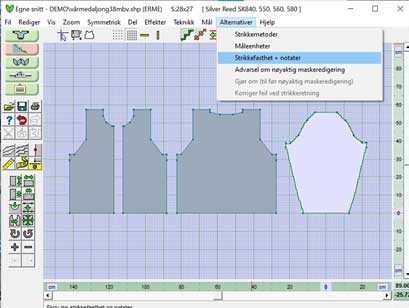 Navigeringssti for å åpne riktig menypunkt for strikkefasthet og notater